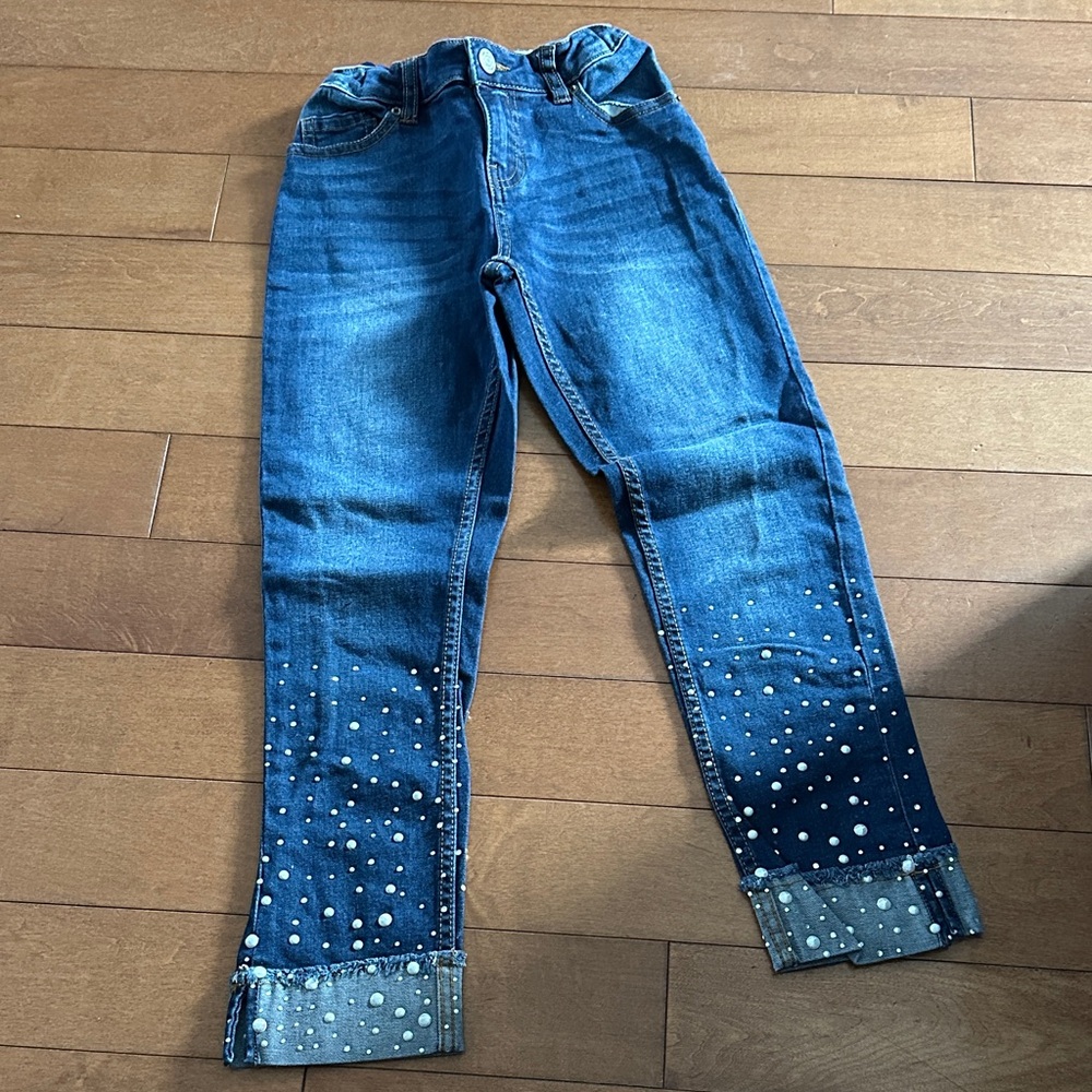 Women's Blue Jeans with Pearl Detailing